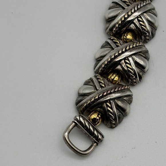 Vintage Premier Designs Silver Plated Gold Plated Chunky X Links Bracelet Marked - Picture 11 of 16